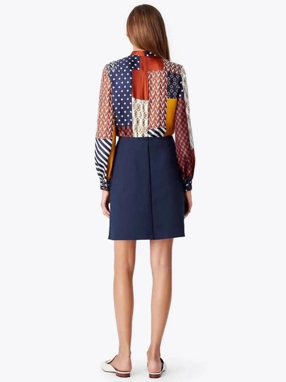 Tory  burch Patchwork Print Silk Blouse with Tie Neck - photo 2