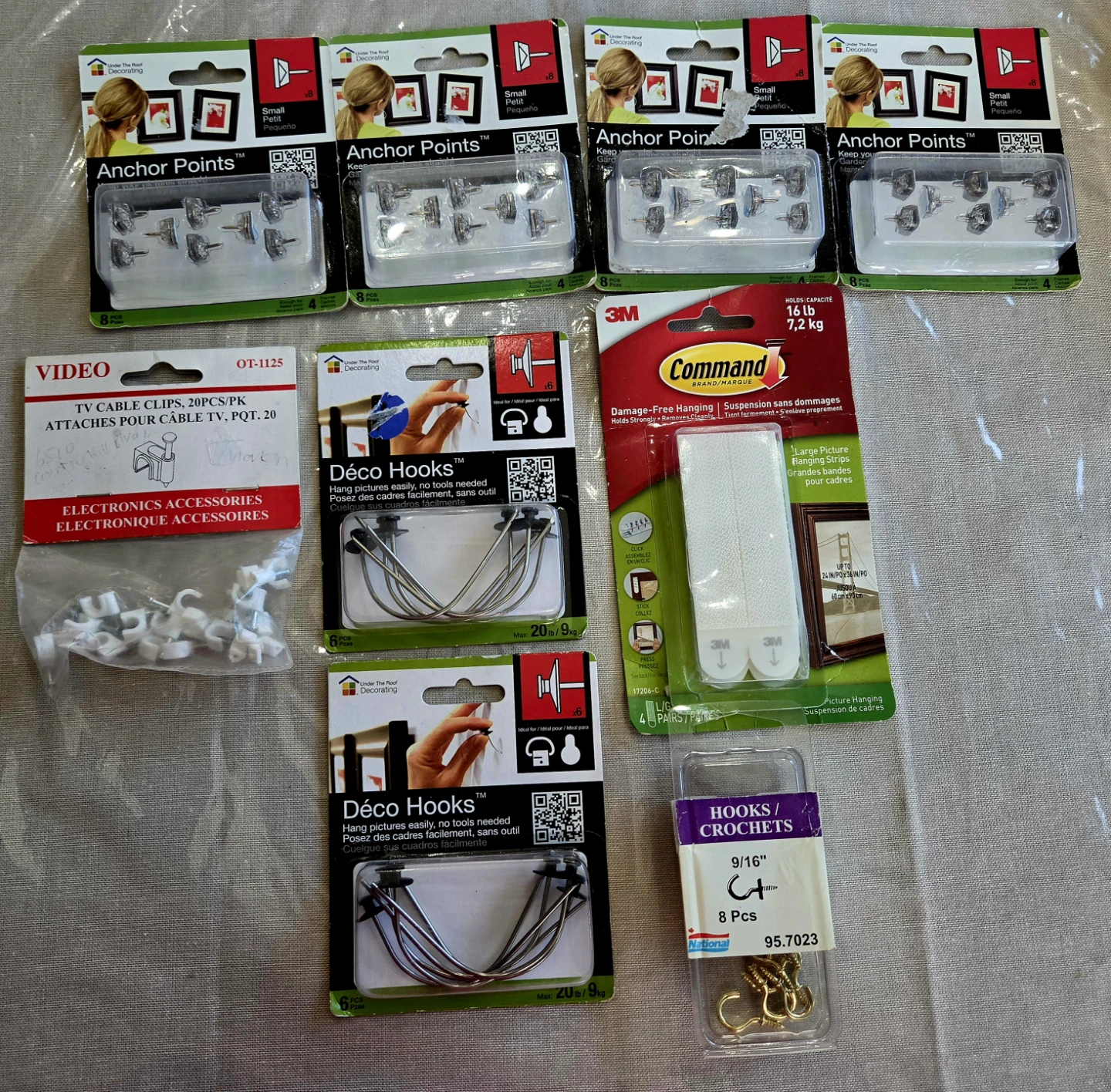 Assorted Wall Hanging Hardware and Cable Clips