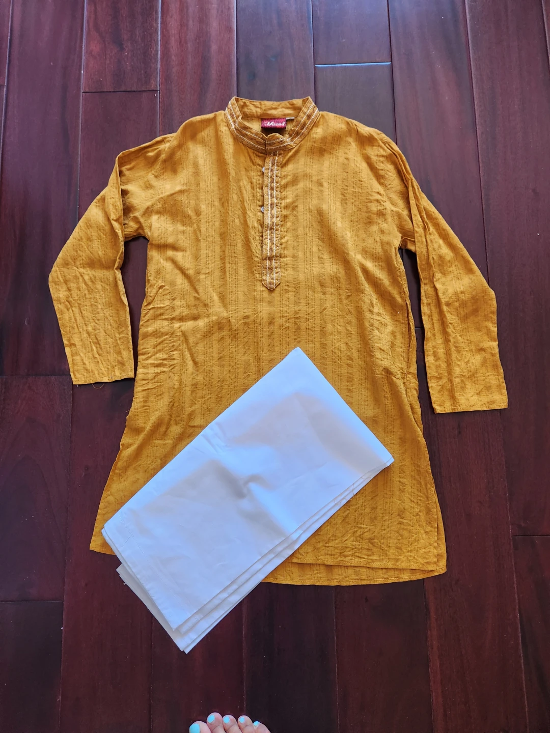 Yellow Kurta with White Pajama Set - photo 2