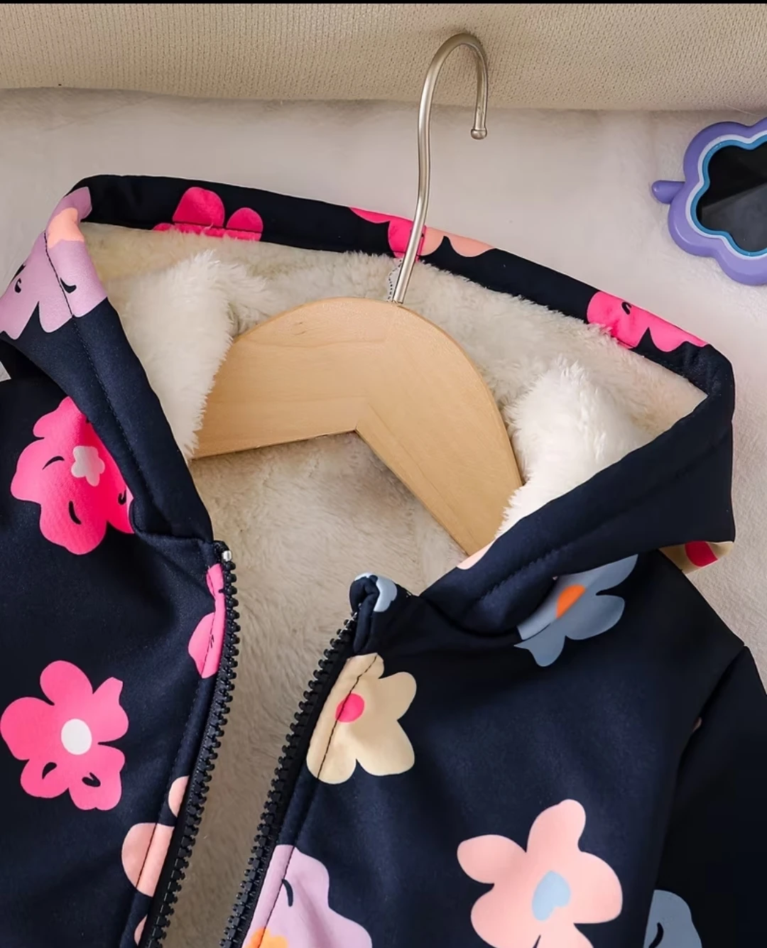 Girls' Floral Fleece-Lined Hoodie - photo 3