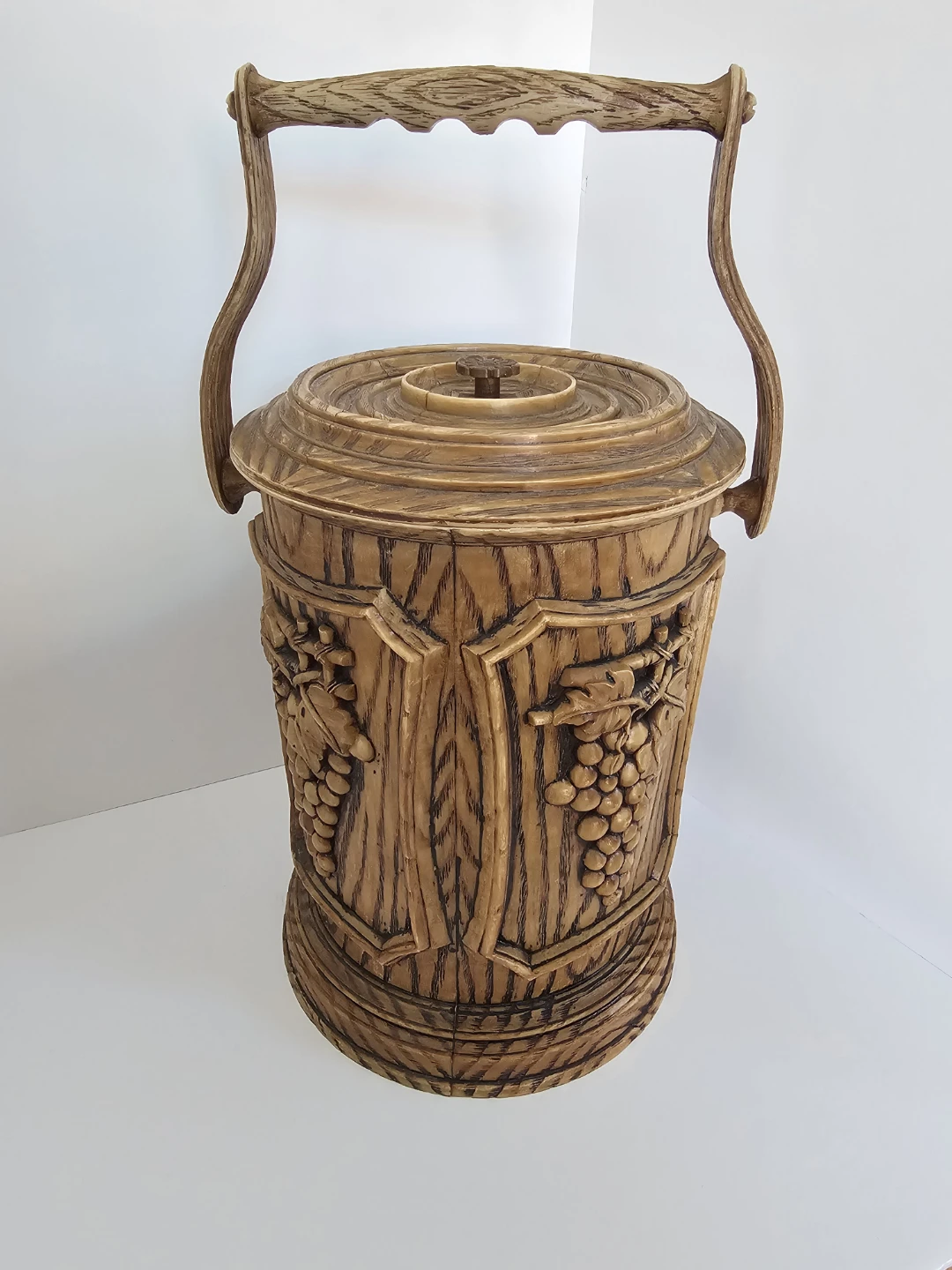 MCM Vintage Faux Wood Ice Bucket with Grape Pattern