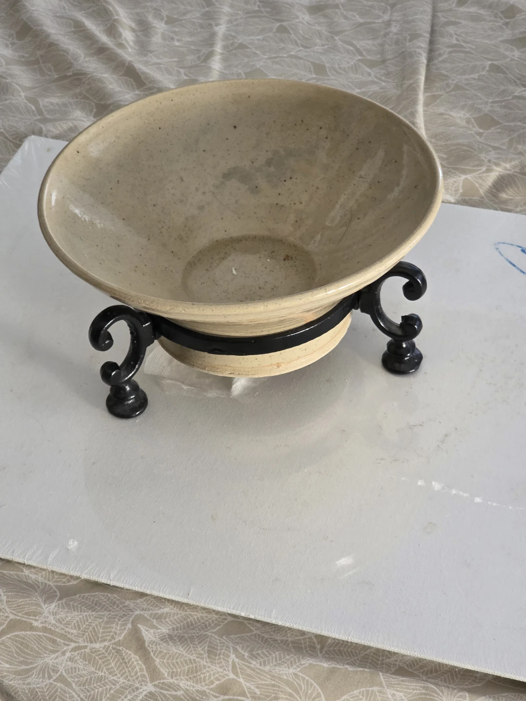 Ceramic decorative bowl on metal stand custom made
