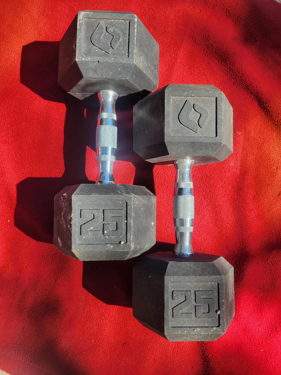 SETS OF 25LB  RUBBER COATED HEXHEAD DUMBBELLS TOTAL 50LBs