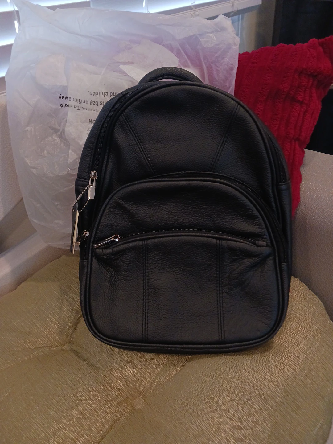 Black Genuine Leather Mini Backpack