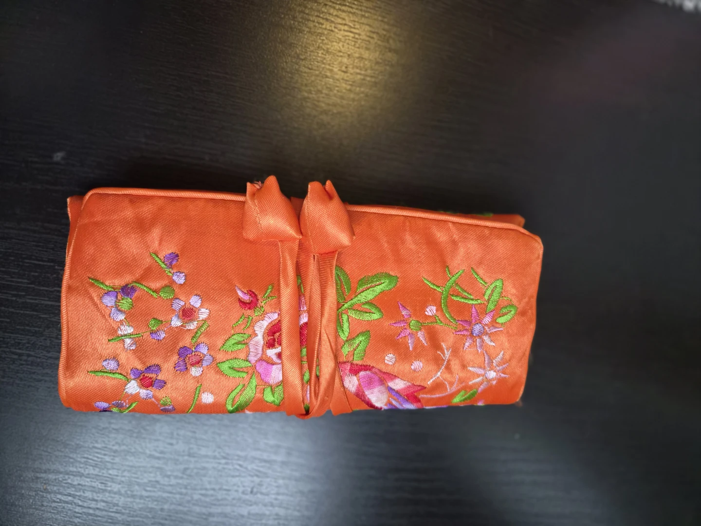 Orange Embroidered Floral Clutch