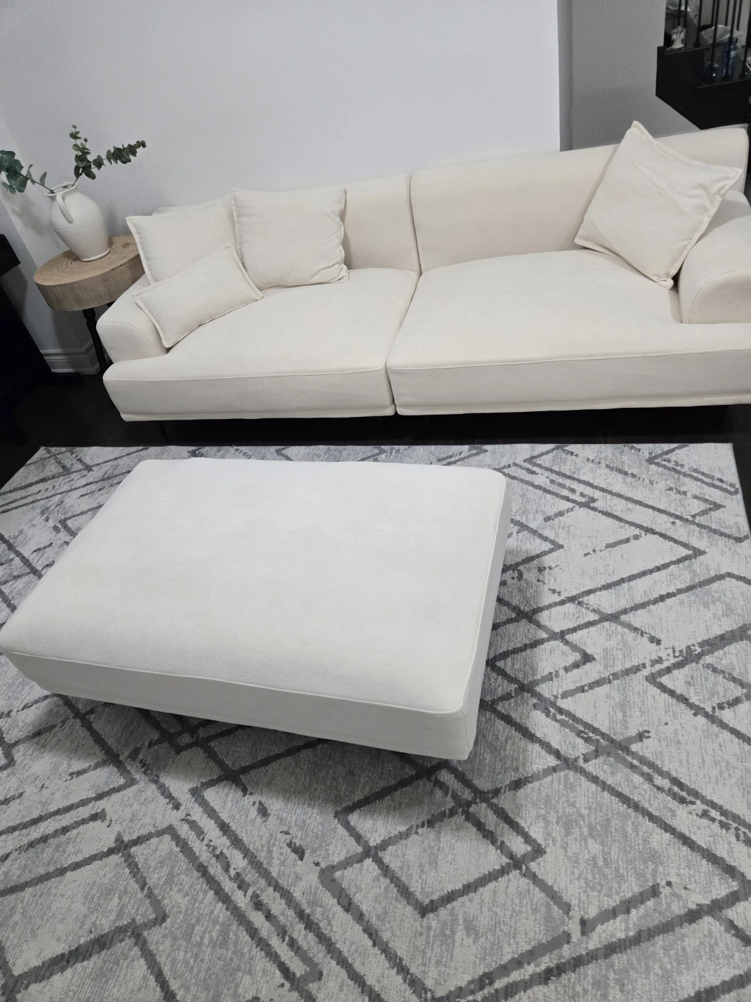 Cream Sofa and Ottoman Set