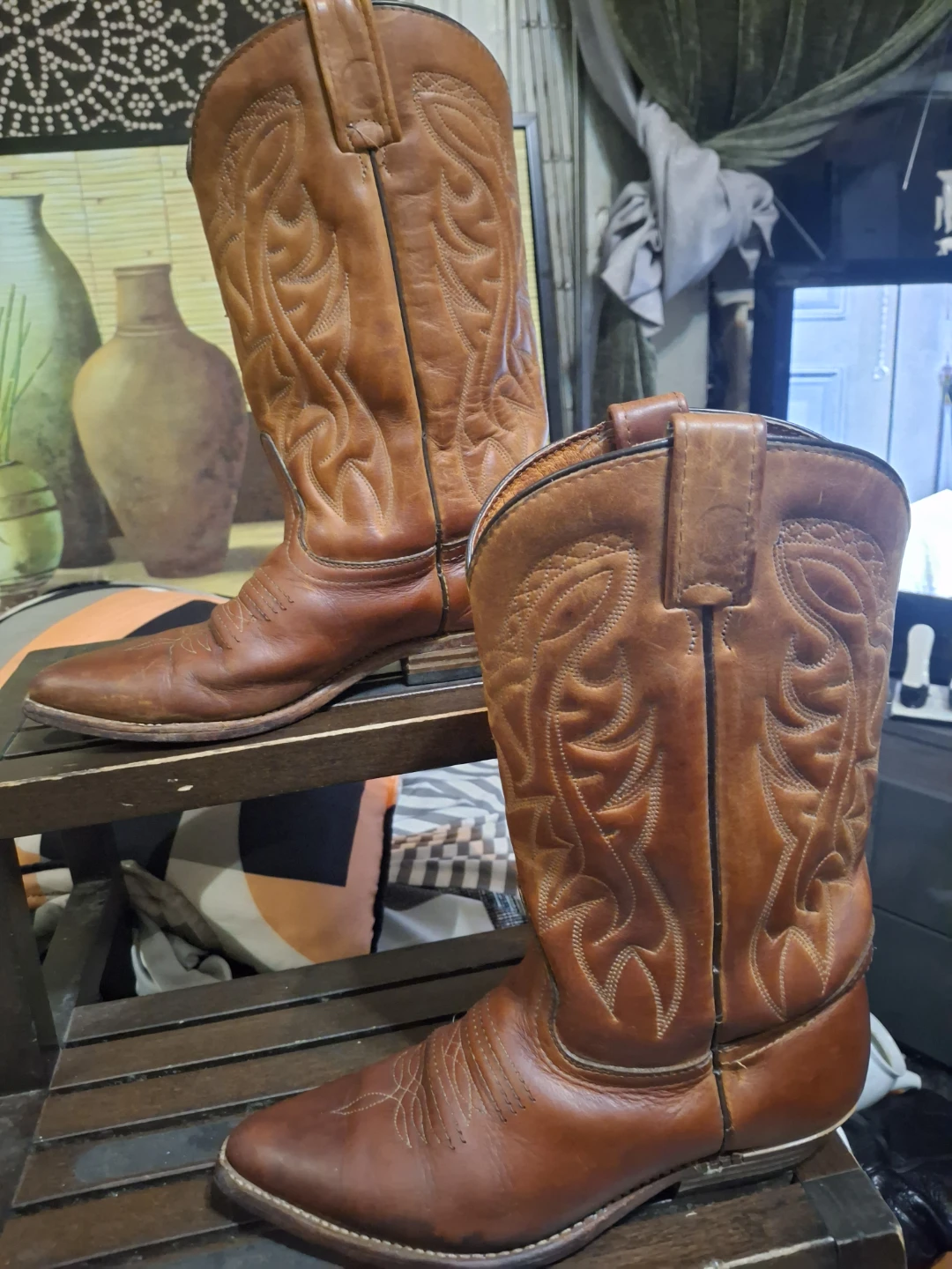 Classic Brown Leather Cowboy Boots