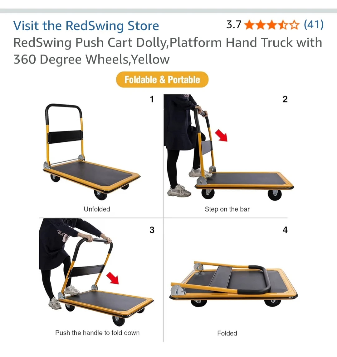 RedSwing Push Cart Dolly Platform Hand Truck Yellow - photo 2