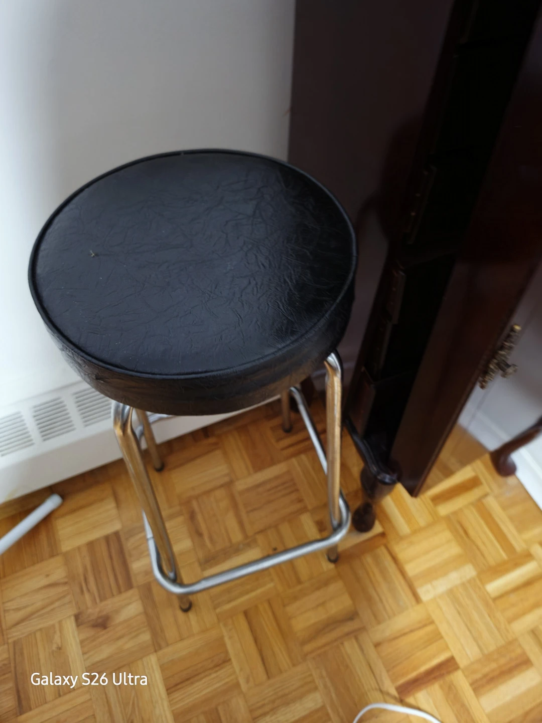 Vintage Black Vinyl Bar Stool - photo 2