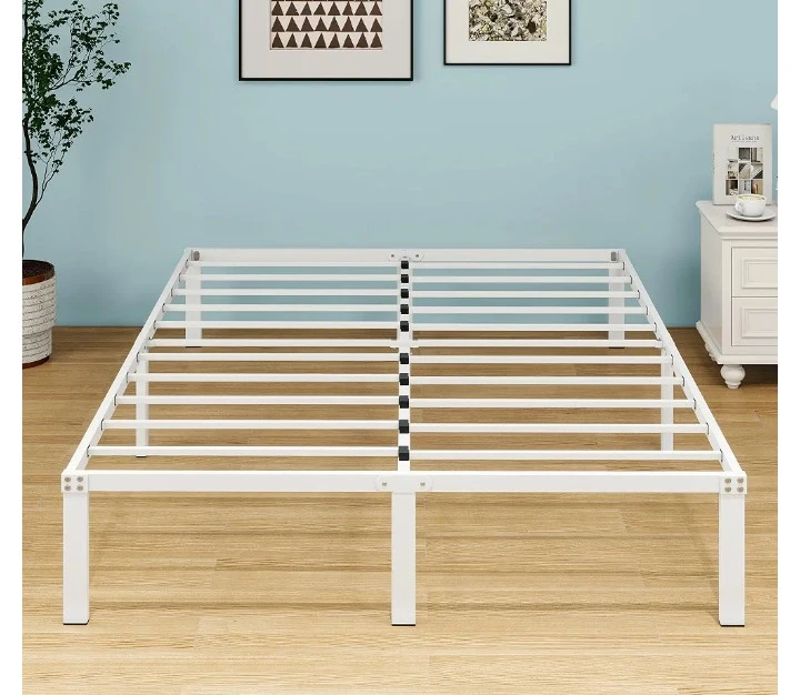 White Metal Platform Bed Frame