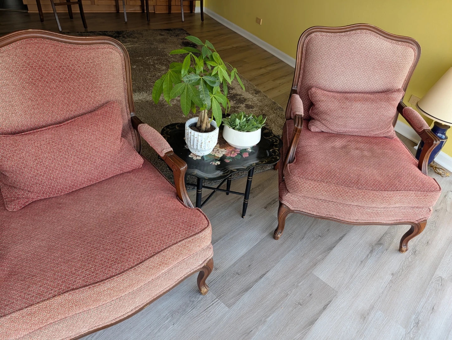 Antique red velvet chairs.