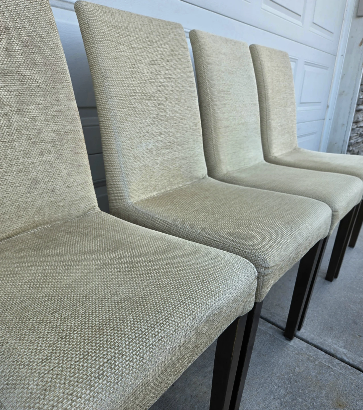 Beige Upholstered Parsons Dining Chairs. 4 w Dark Wood Legs. - photo 3