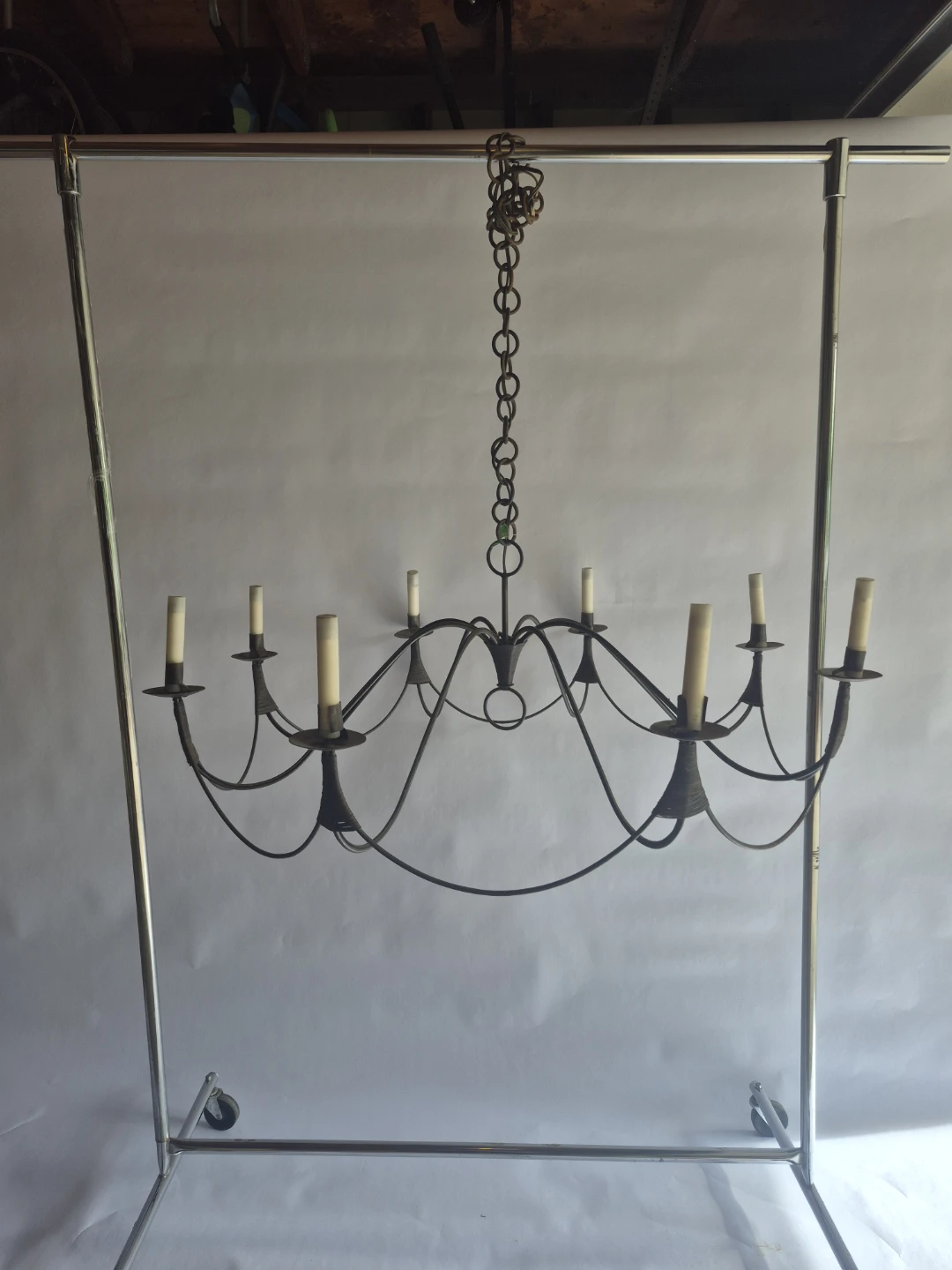 Antique 8 Bulb Rustic Hand Made Iron Chandelier From France - photo 2