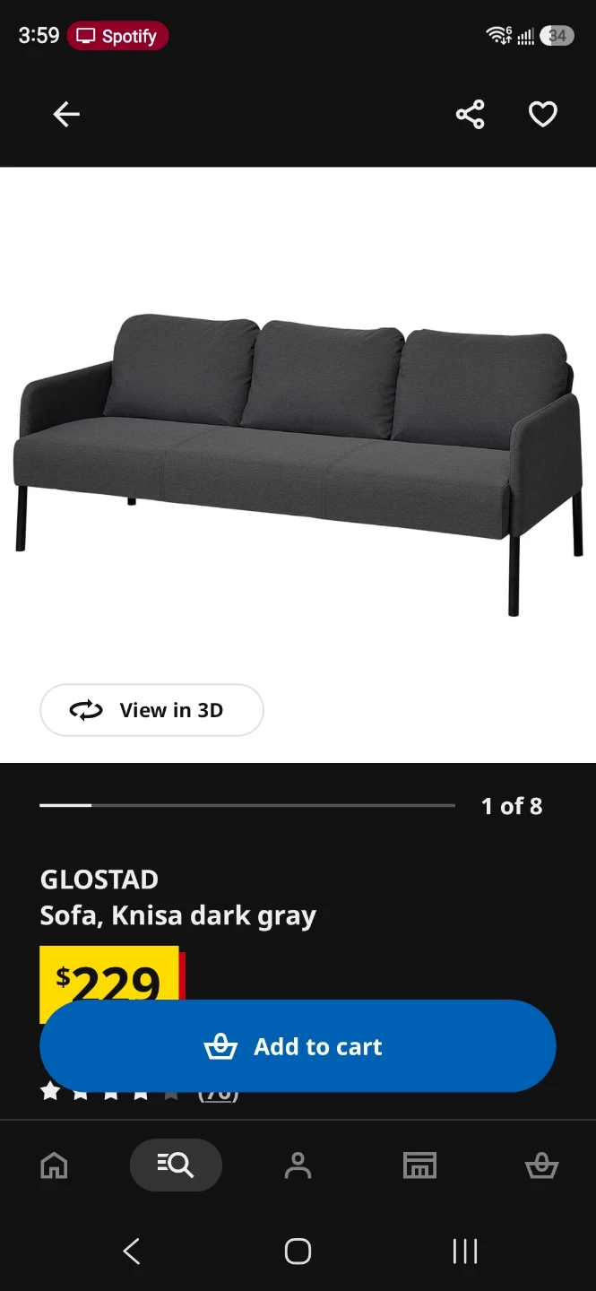 IKEA GLOSTAD Sofa in Knisa dark grey - photo 3