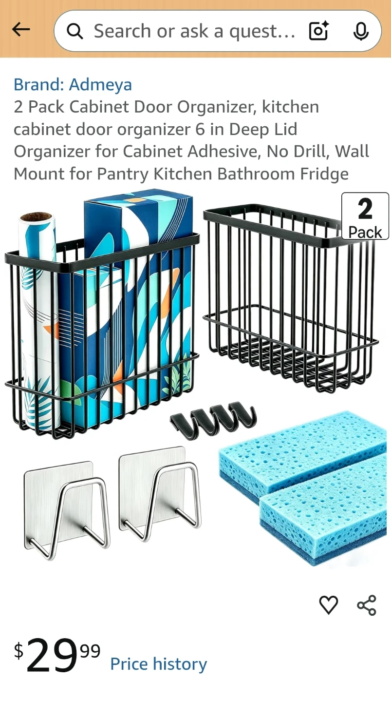 2 Pack Cabinet Door Organizer