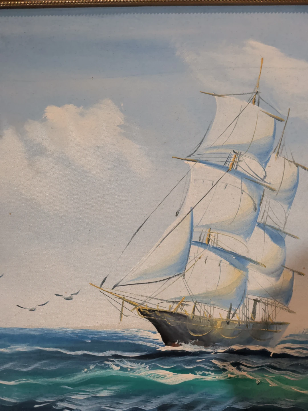 A beautiful framed ship that is an Oil Painting - photo 2