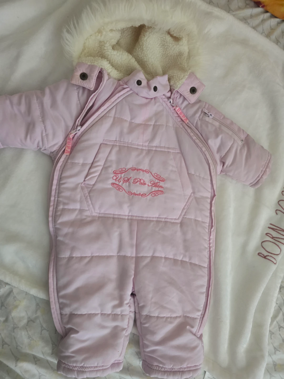 U.S. Polo Assn. Baby Pink Puffer Snowsuit