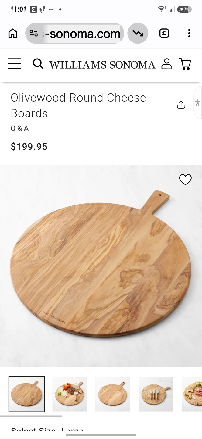 Williams Sonoma Olivewood Round Cheese Board