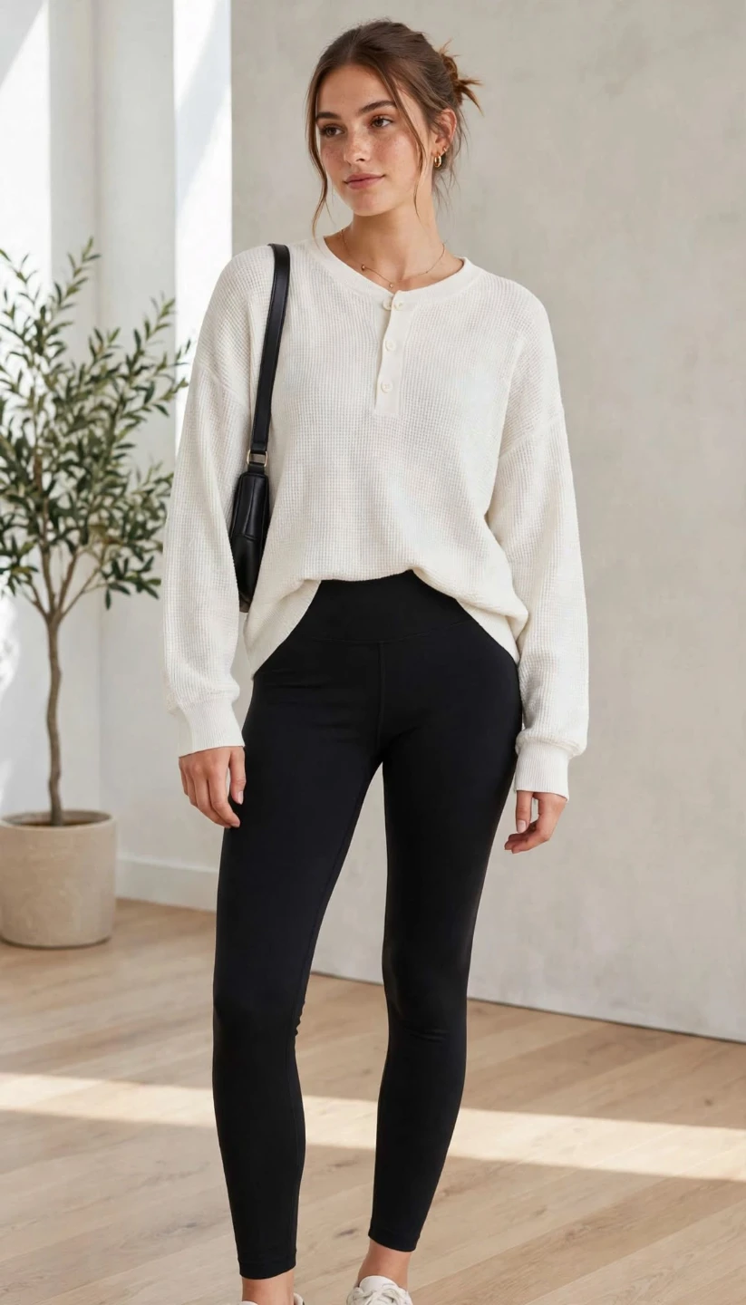 White Waffle Knit Henley Sweater