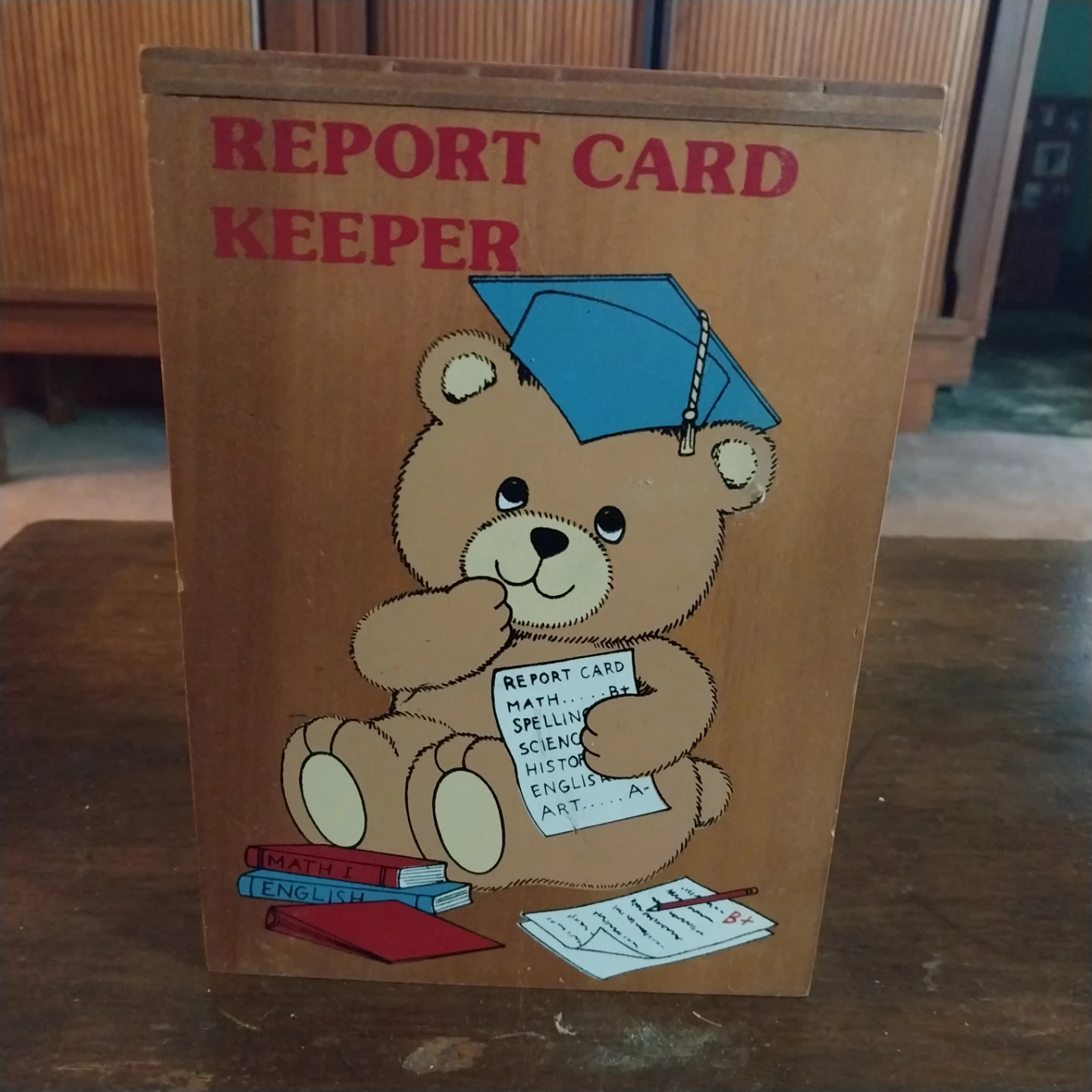 🏈Vintage Wooden Report Card Keeper Box🏈
