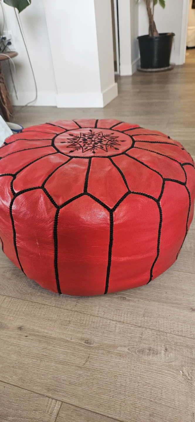 Red Leather Moroccan Pouf