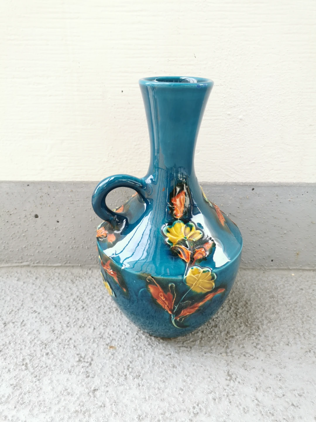 Vintage Italian Alvino Bagni Blue Floral Pottery Jug Vase - photo 4