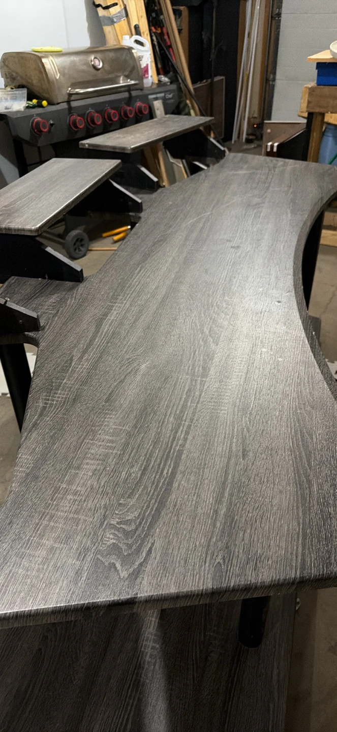 Curved Grey Wood Grain Computer Desk - photo 2