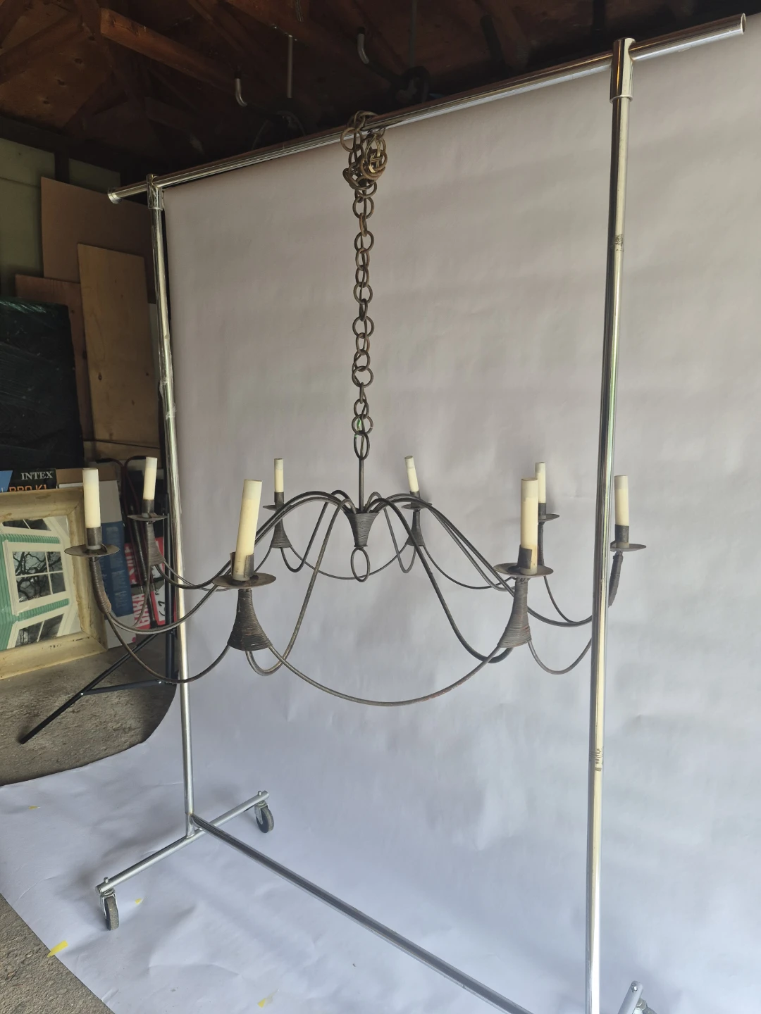 Antique 8 Bulb Rustic Hand Made Iron Chandelier From France - photo 3