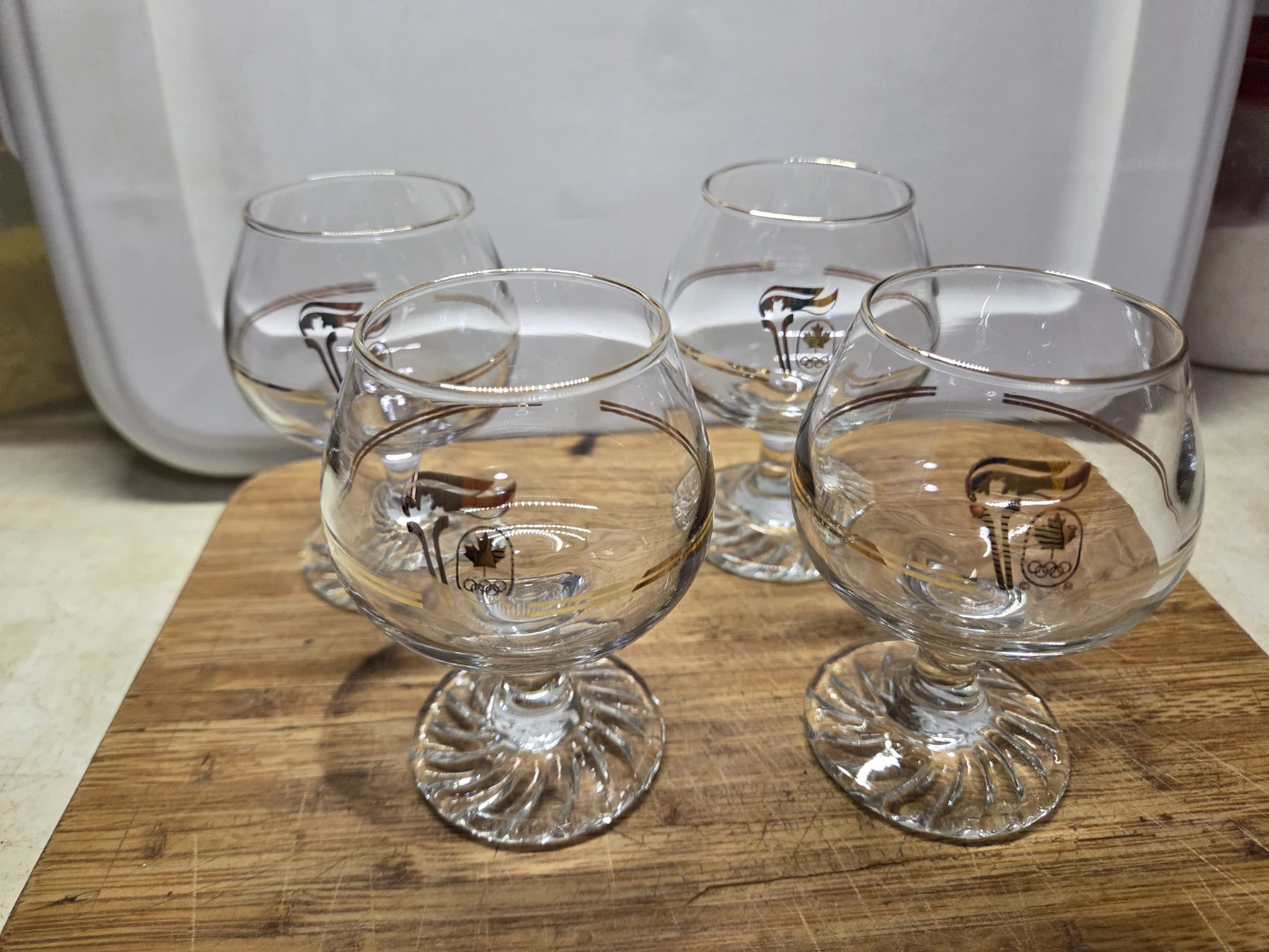 1988 Olympic Set of 4 Vintage Brandy Glasses with Gold Trim