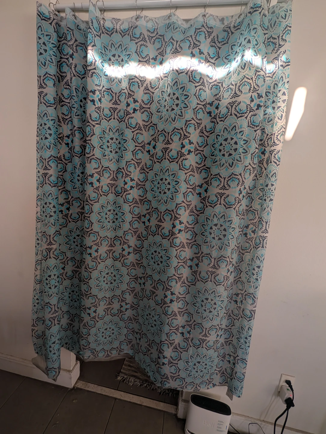 Blue and Grey Mandala Pattern Shower Curtain