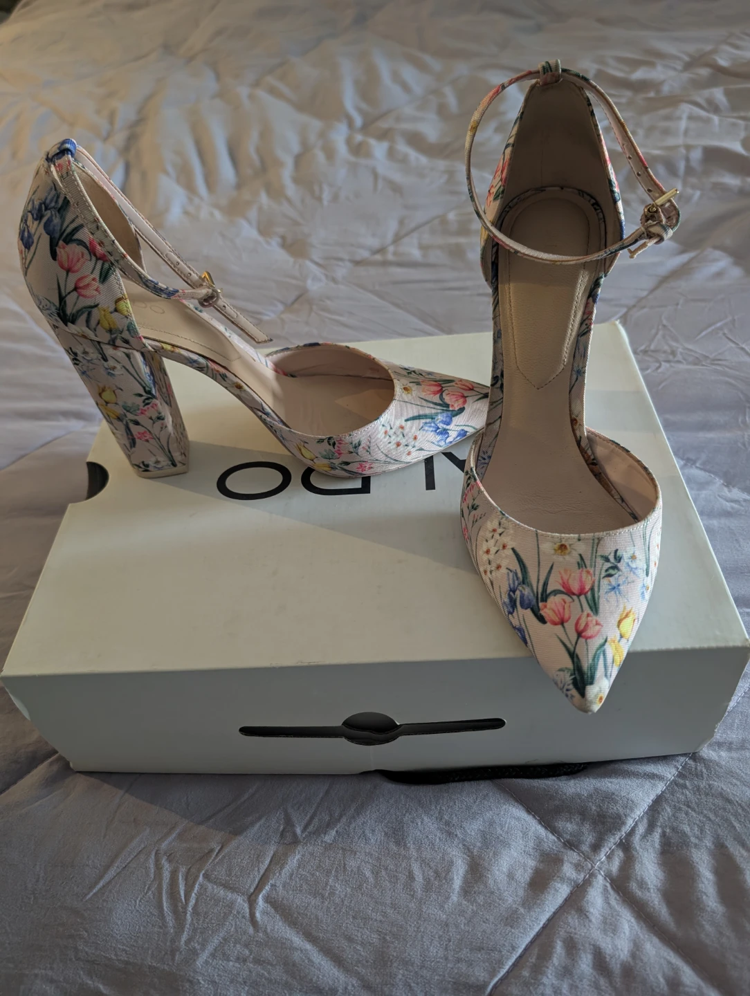 ALDO Floral Print Ankle Strap Heels