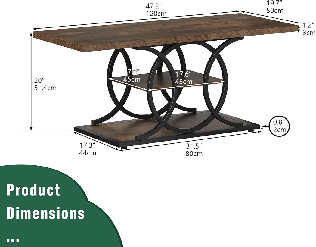 Rustic Wood Coffee Table with Storage Shelves - photo 3