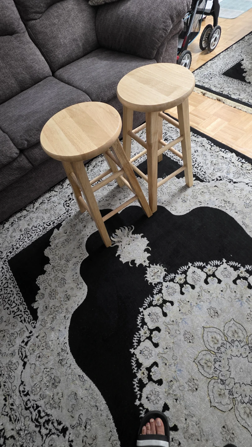 Two Natural Wood Round Bar Stools - photo 3