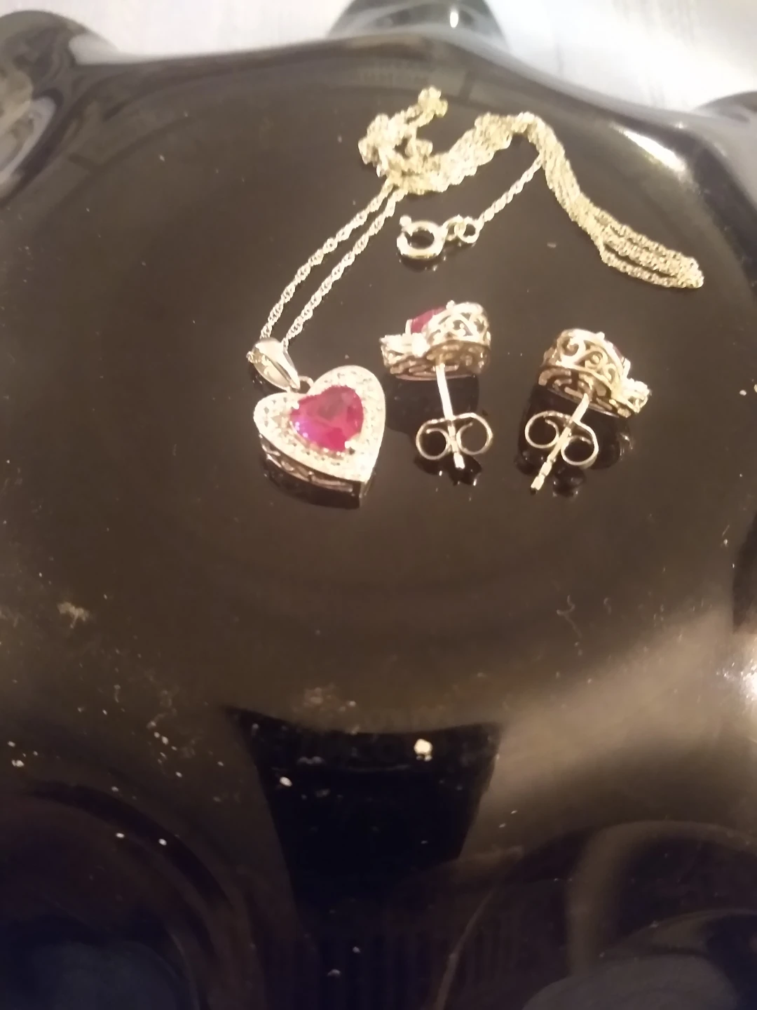 Heart-Shaped Red Stone Necklace and Earring Set - photo 3