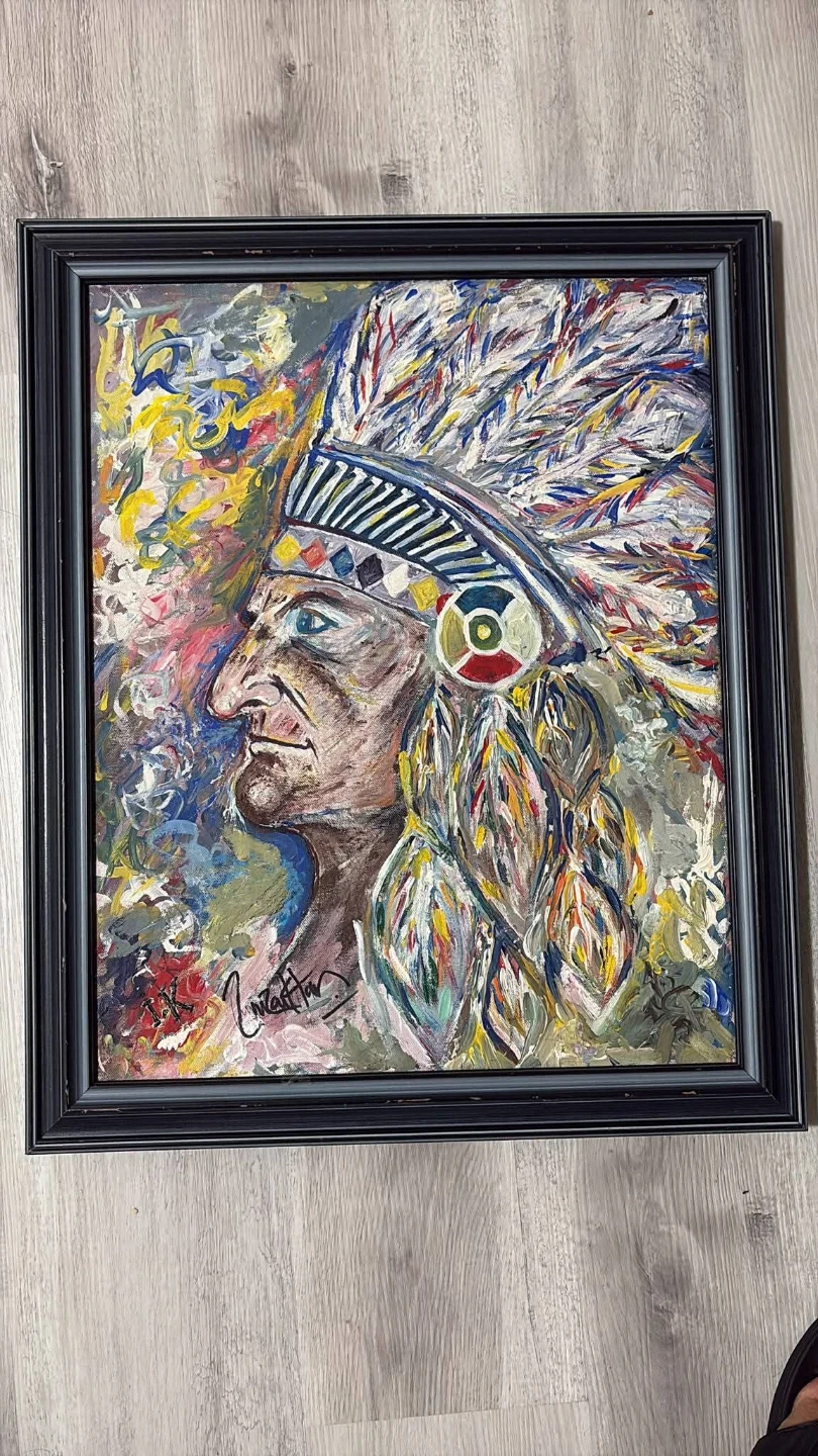 Framed Oil Painting of Indigenous Figure