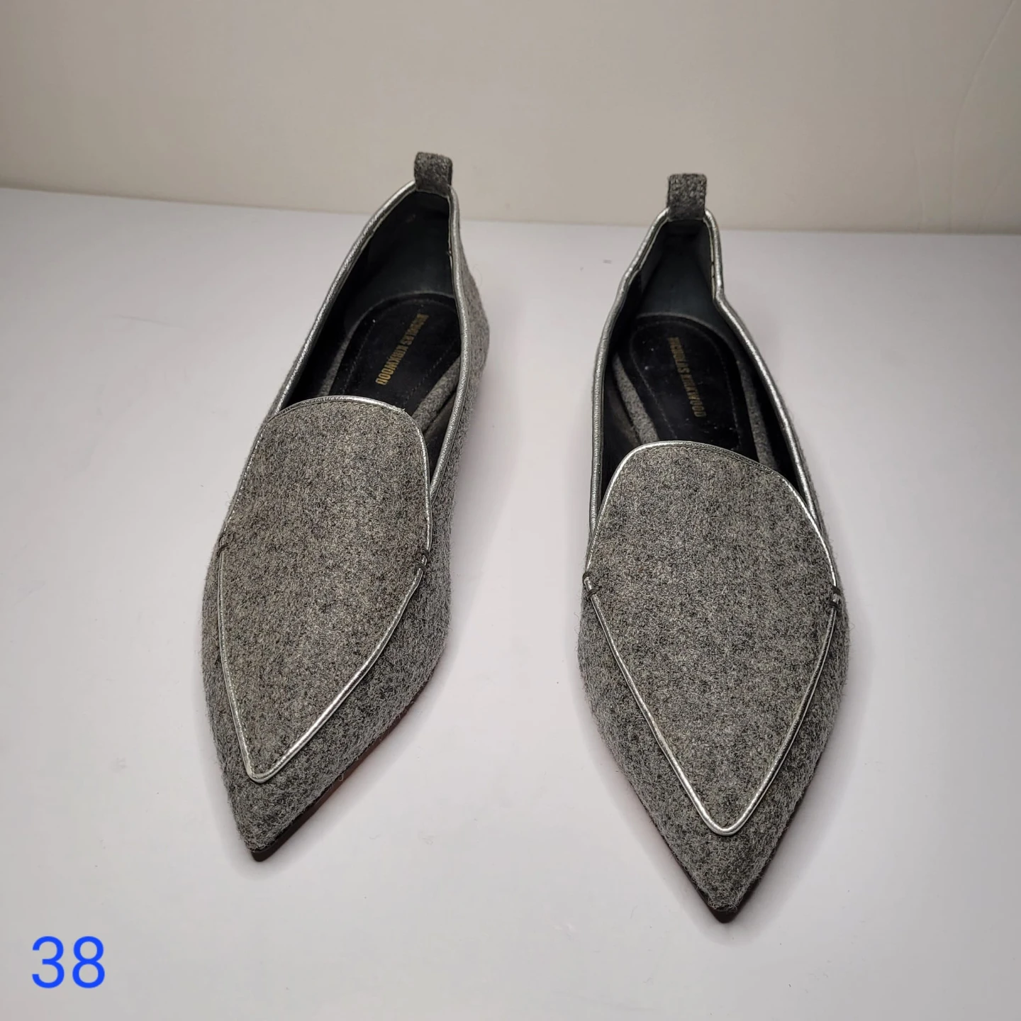 Nicholas Kirkwood Grey Wool Flats Size 38