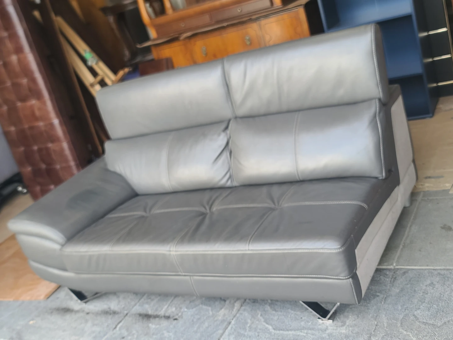 Modern Grey Leather Sofa - photo 2