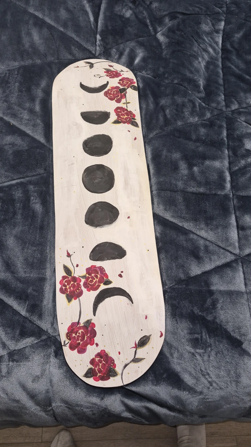Custom Painted Skateboard Deck - Moon Phases & Roses - photo 2