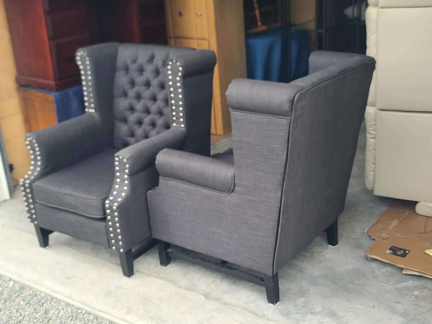 Pair of Tufted Wingback Chairs with Nailhead Trim - photo 4