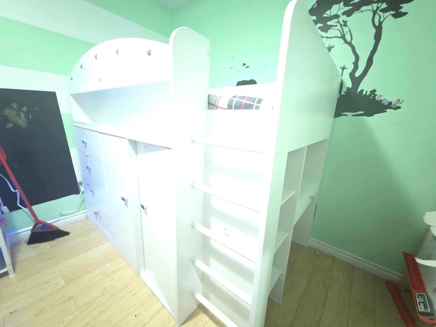White Kids Loft Bed with Storage and Desk - photo 4