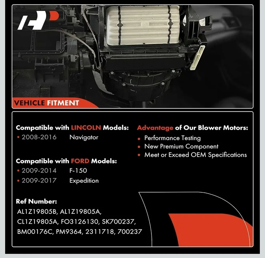 Front HVAC Heater Blower Motor F150, Expedition,  Lincoln - photo 3