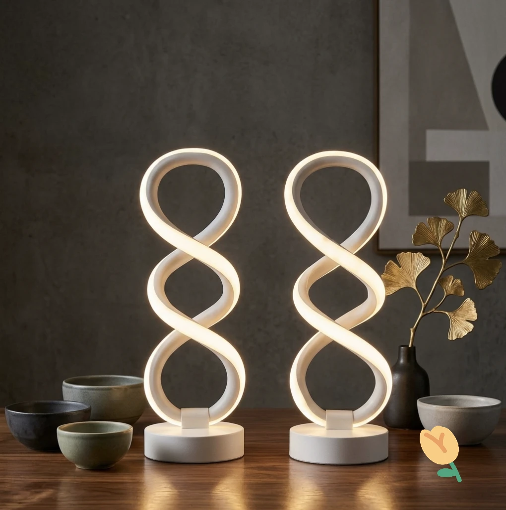 Set of Two Modern Spiral LED Table Lamps