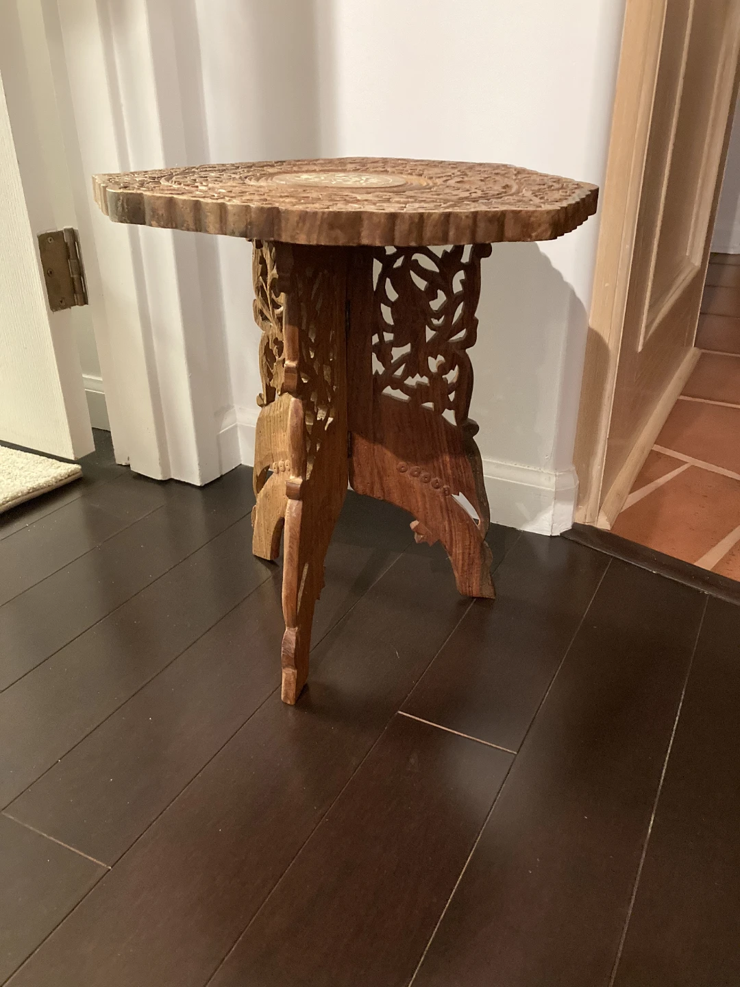 Hand-Carved Wooden Folding Side Table - photo 2