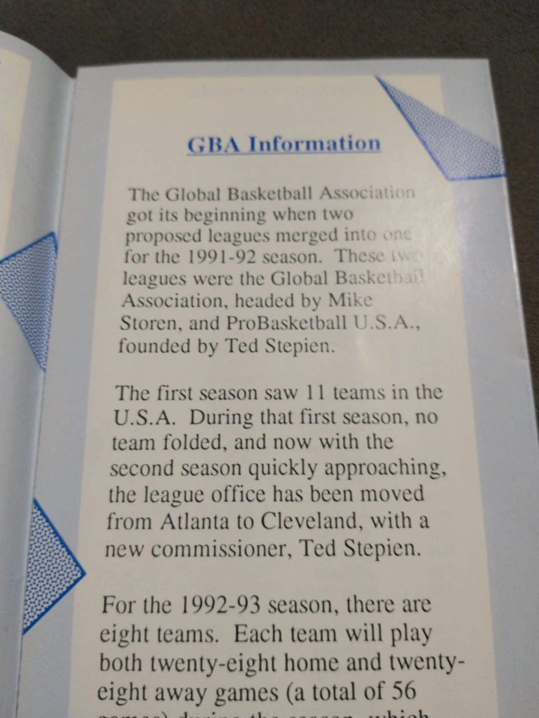Rare Global Basketball Association 1992-1993 Season Schedule - photo 4