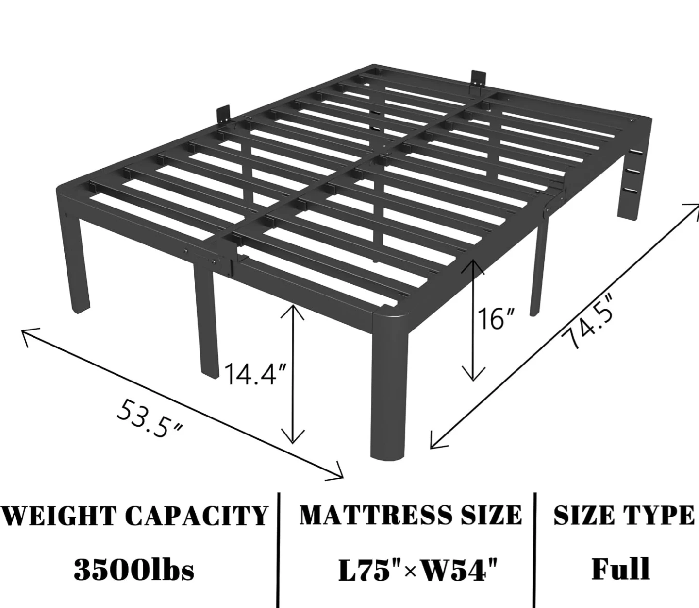 NEW 16" High Full/ Double Size Heavy Duty Metal Bed Frame - photo 2
