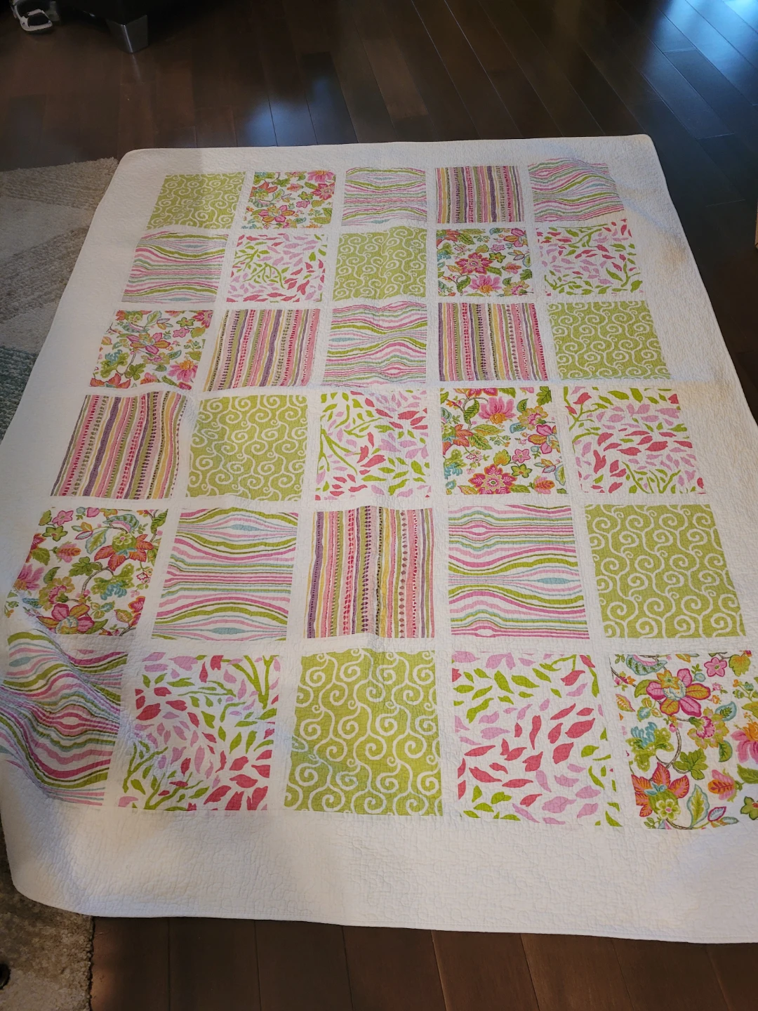 Patchwork quilt coverlet for double or queen bed