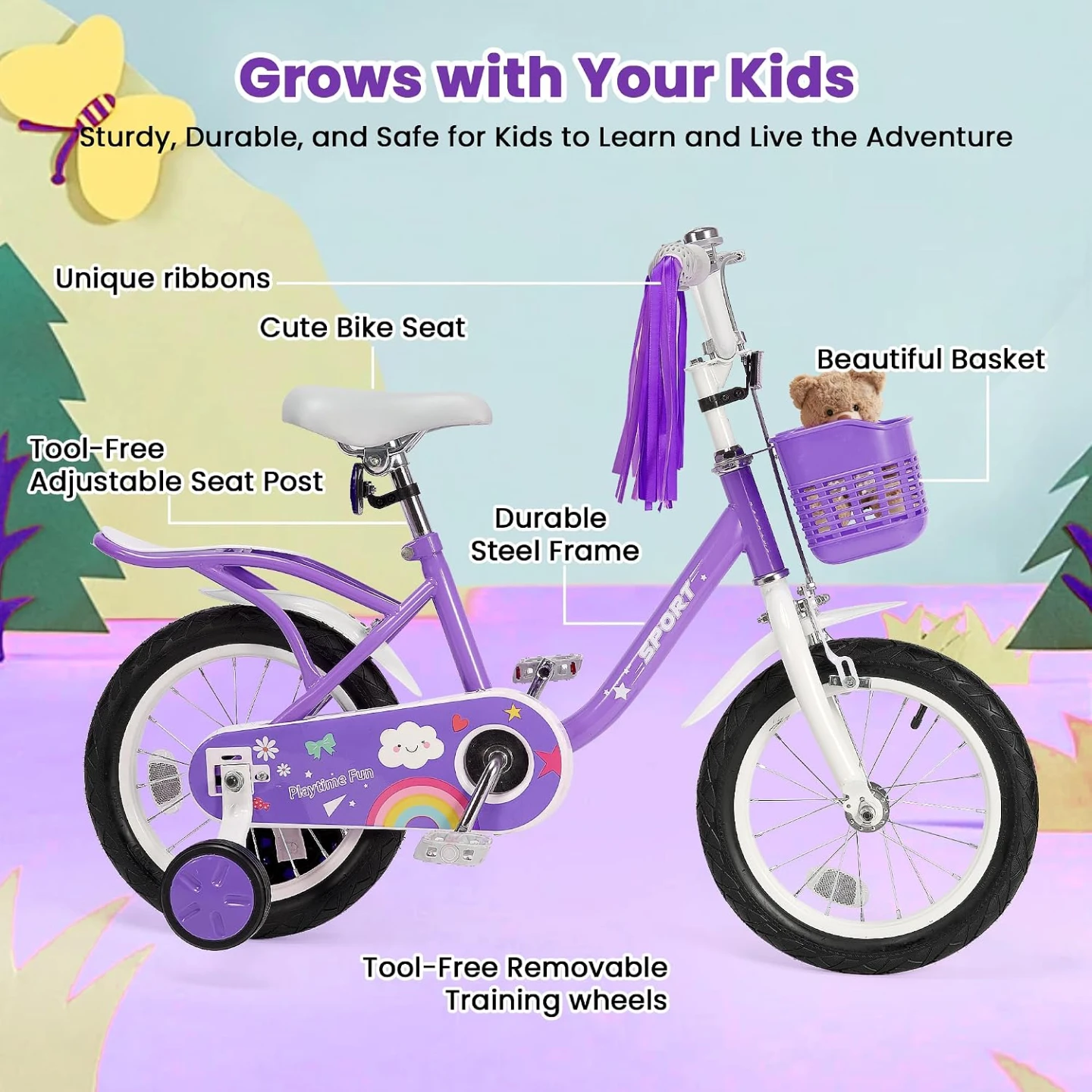 BODIOO 12 Inch Kids Bike Girls & Boys with Training Wheels - photo 5