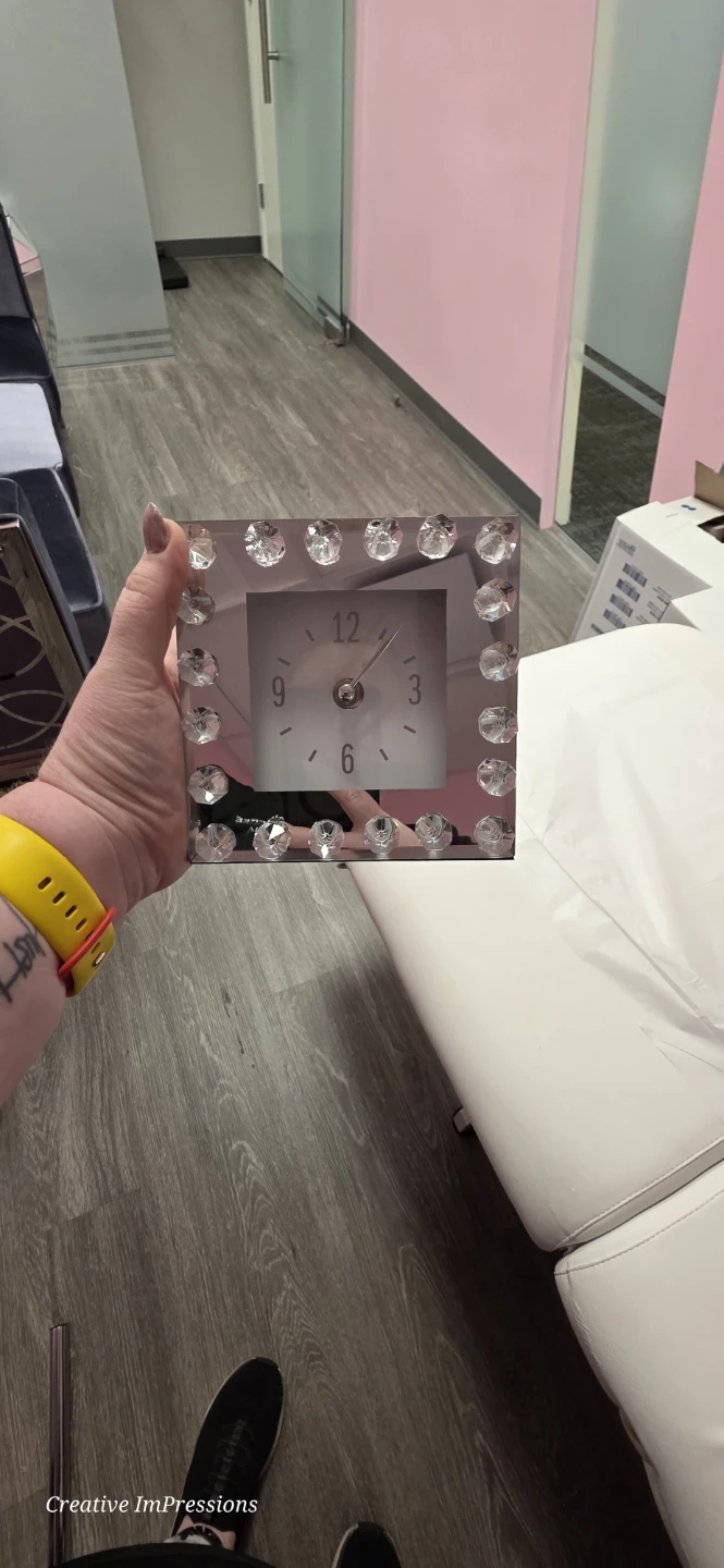 Square Mirrored Clock with Crystal Accents