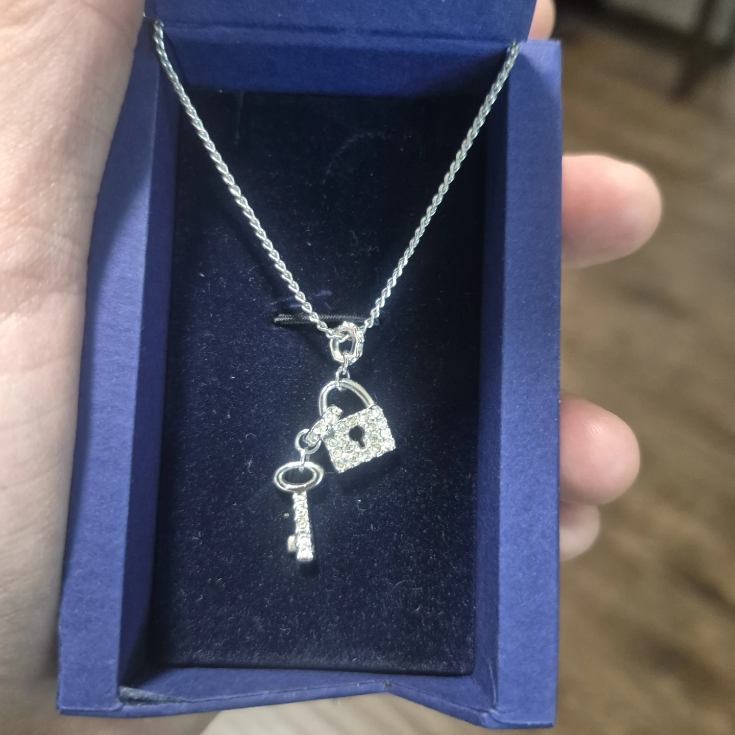 Swarovski crystal padlock and key necklace