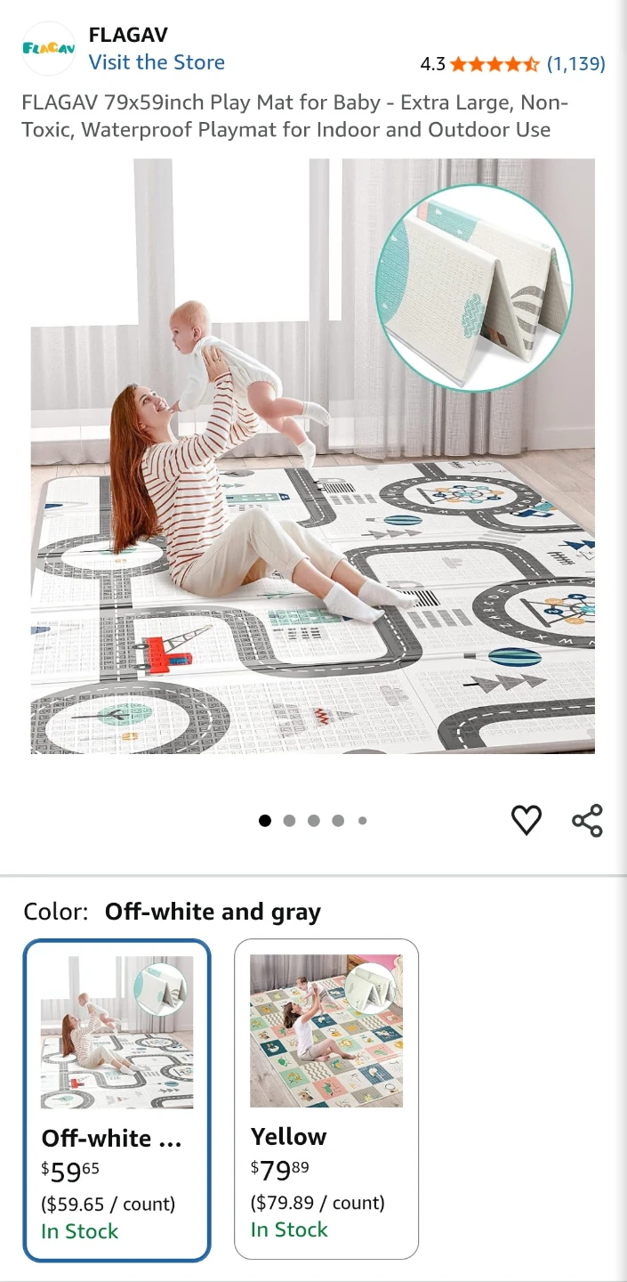 FLAGAV 79x59inch Play Mat for Baby - Indoor and Outdoor Use
